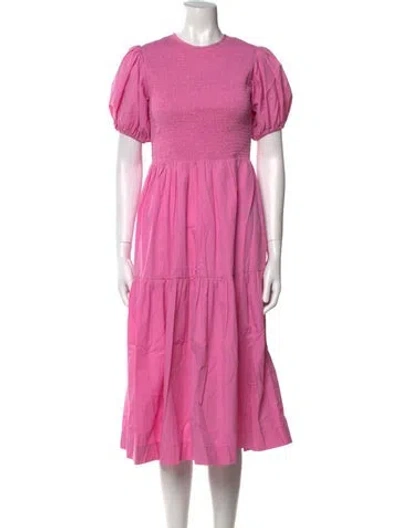 Pre-owned S/w/f Crew Neck Midi Length Dress In Pink