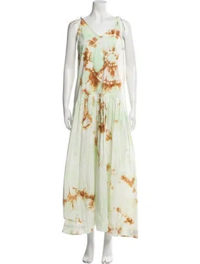 Pre-owned S/w/f Floral Print Long Dress In Green