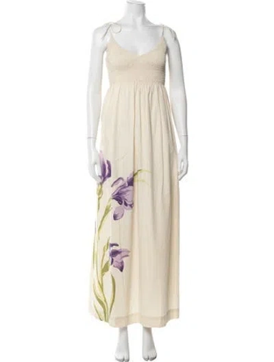 Pre-owned S/w/f Floral Print Long Dress In Neutrals
