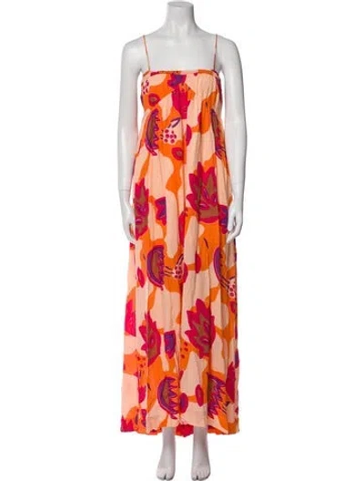 Pre-owned S/w/f Floral Print Long Dress In Orange