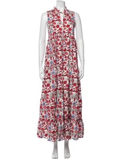 Pre-owned S/w/f Floral Print Long Dress In Red