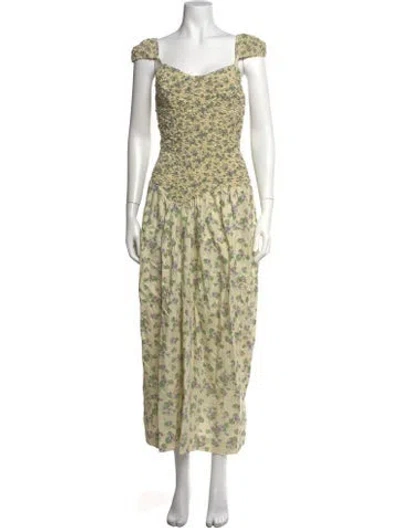 Pre-owned S/w/f Floral Print Long Dress W/ Tags In Green