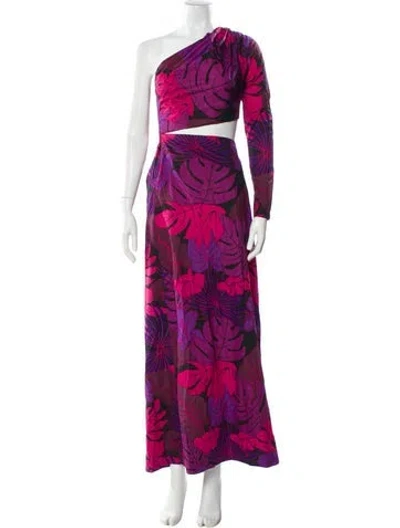 Pre-owned S/w/f Floral Print Long Dress W/ Tags In Purple