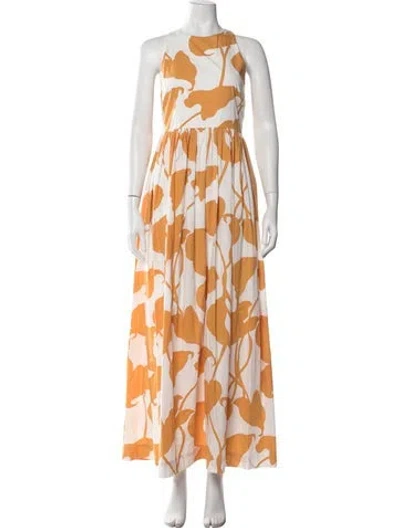 Pre-owned S/w/f Floral Print Long Dress In White