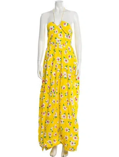 Pre-owned S/w/f Floral Print Long Dress In Yellow