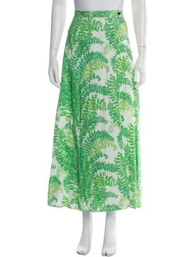 Pre-owned S/w/f Floral Print Long Skirt In Green