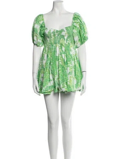 Pre-owned S/w/f Floral Print Mini Dress In Green
