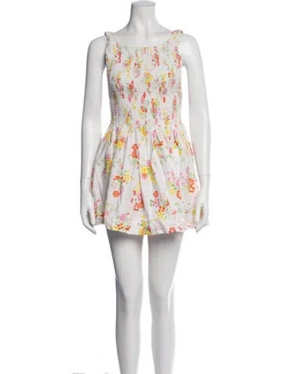 Pre-owned S/w/f Floral Print Mini Dress In White