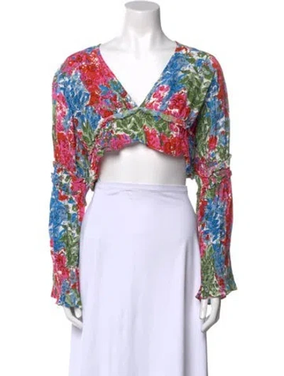 Pre-owned S/w/f Floral Print V-neck Crop Top In Multi