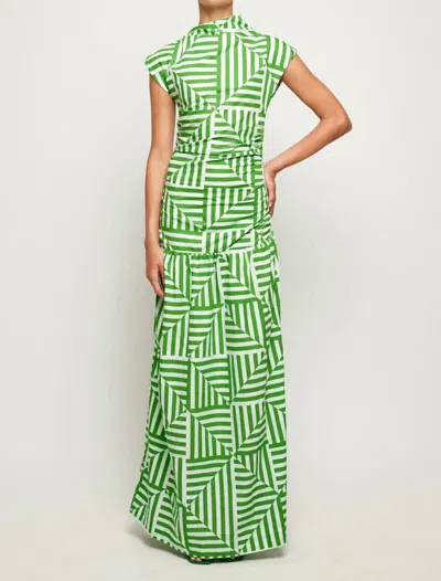 S/w/f High Neck Cap Sleeve Maxi Dress In Green In Multi