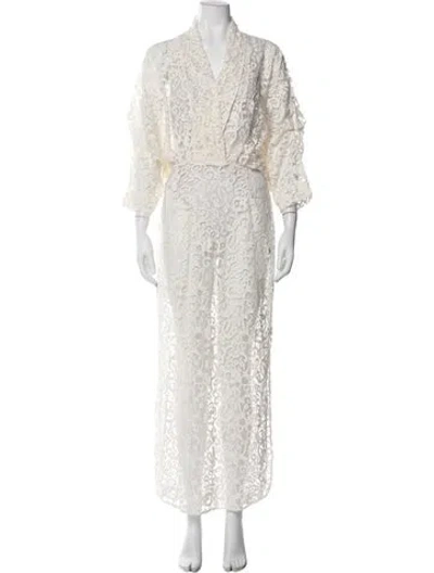 Pre-owned S/w/f Lace Pattern Long Dress In Neutral