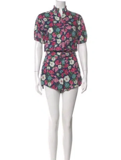 Pre-owned S/w/f Linen Floral Print Romper In Multi