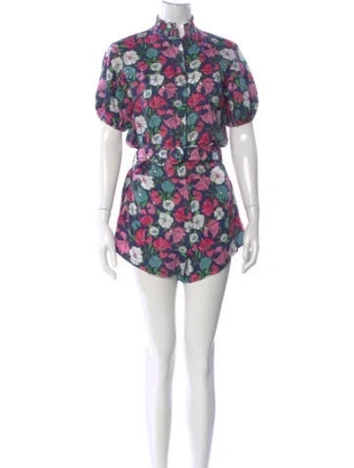 Pre-owned S/w/f Linen Floral Print Romper In Multi