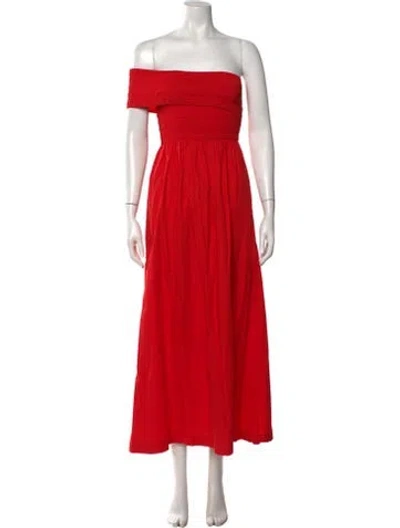 Pre-owned S/w/f Off-the-shoulder Long Dress In Red
