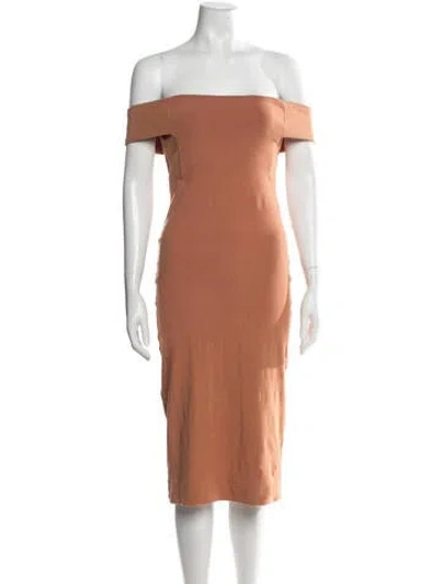 Pre-owned S/w/f Off-the-shoulder Midi Length Dress In Brown