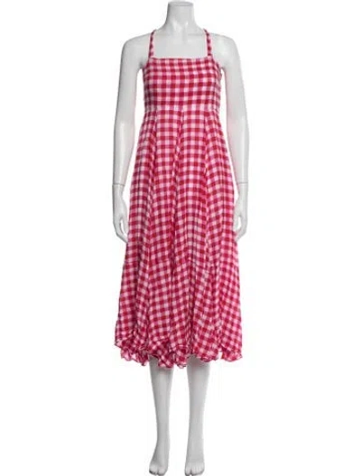 Pre-owned S/w/f Plaid Print Midi Length Dress In Pink