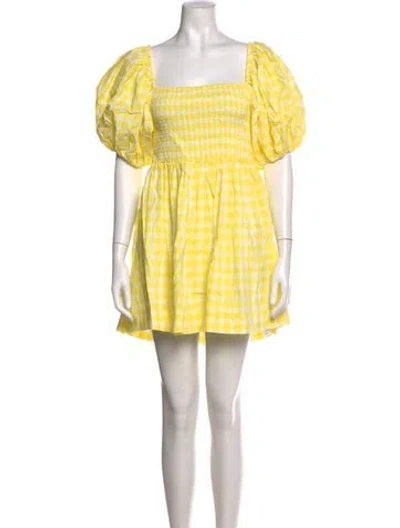 Pre-owned S/w/f Plaid Print Mini Dress W/ Tags In Yellow
