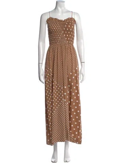 Pre-owned S/w/f Polka Dot Print Long Dress In Brown