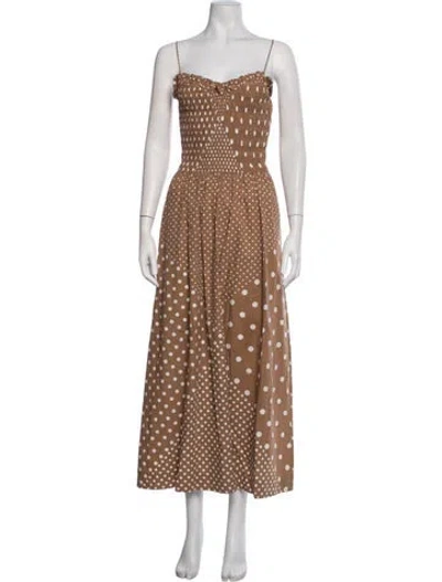 Pre-owned S/w/f Polka Dot Print Long Dress In Brown