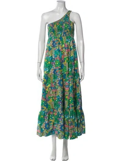 Pre-owned S/w/f Printed Long Dress In Blue