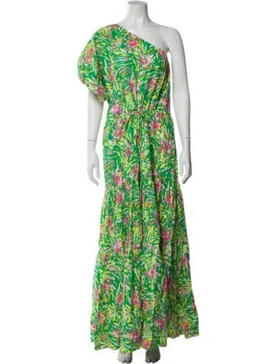 Pre-owned S/w/f Printed Long Dress In Green