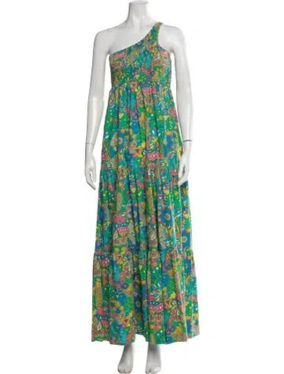 Pre-owned S/w/f Printed Long Dress In Green