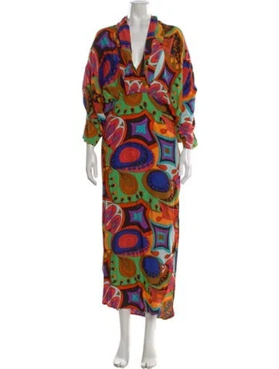 Pre-owned S/w/f Printed Long Dress In Multi