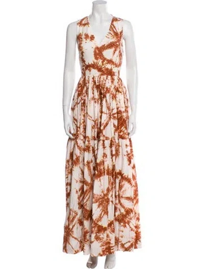Pre-owned S/w/f Printed Long Dress In Orange