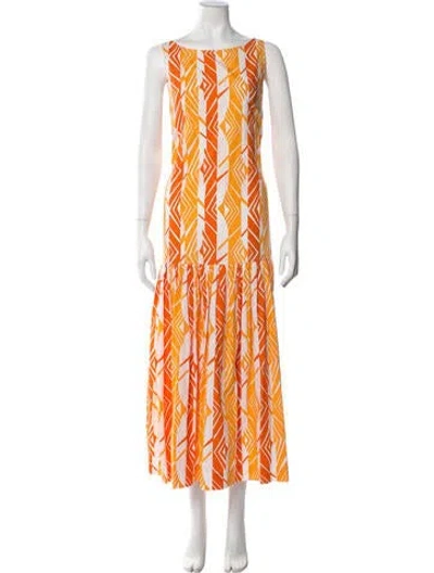 Pre-owned S/w/f Printed Long Dress In Orange