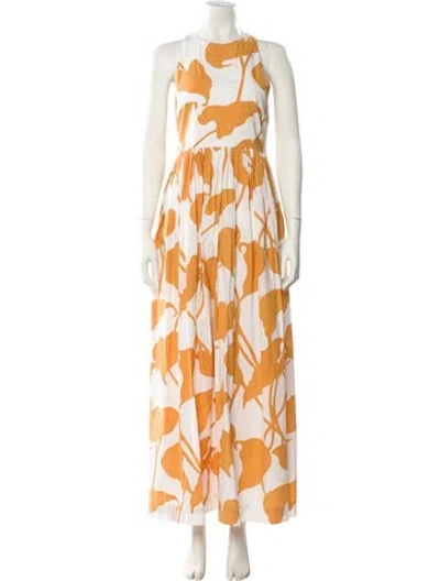 Pre-owned S/w/f Printed Long Dress In White