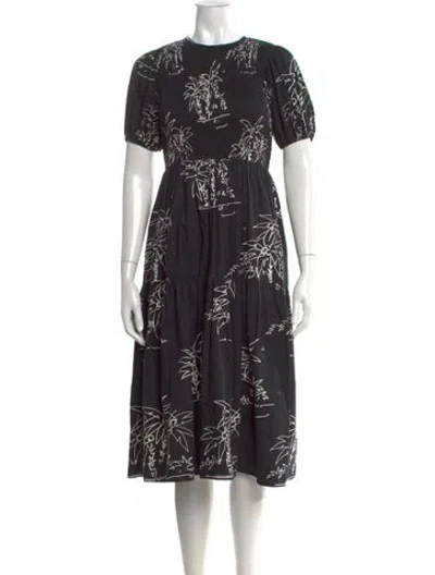 Pre-owned S/w/f Printed Midi Length Dress In Black
