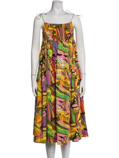 Pre-owned S/w/f Printed Midi Length Dress In Orange
