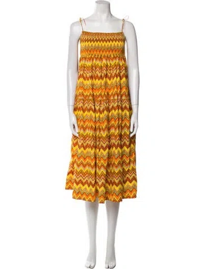 Pre-owned S/w/f Printed Midi Length Dress W/ Tags In Yellow