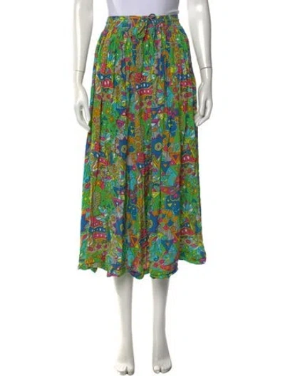 Pre-owned S/w/f Printed Midi Length Skirt W/ Tags In Green
