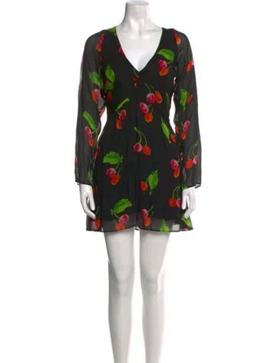 Pre-owned S/w/f Printed Mini Dress In Black