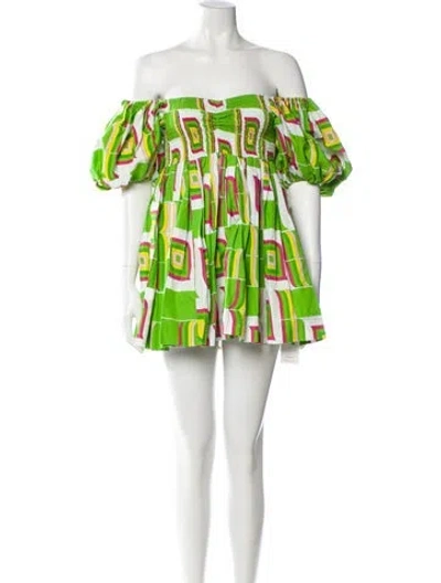 Pre-owned S/w/f Printed Mini Dress In Green