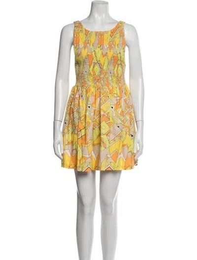 Pre-owned S/w/f Printed Mini Dress In Yellow