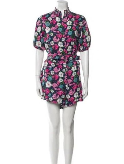 Pre-owned S/w/f Printed Mock Neck Romper In Blue