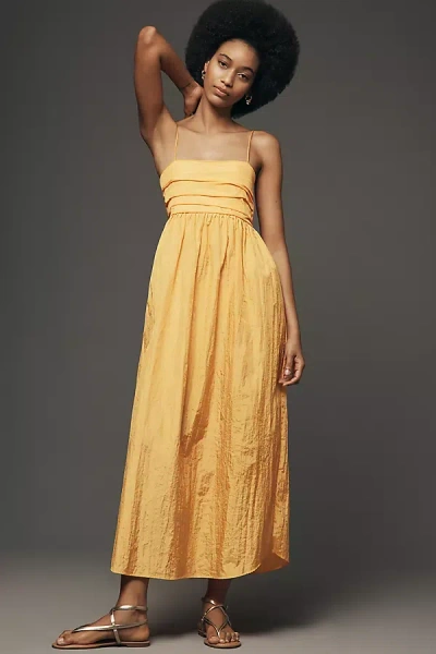 S/w/f Ruched Square-neck Midi Dress In Yellow