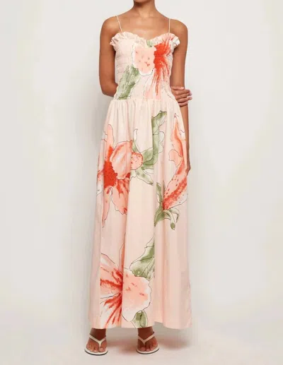 S/w/f Ruffled Bodice Midi Dress In Hibiscus Glow In Multi