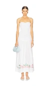 S/w/f Shirred Embroidered Drop Hem Maxi Dress In White