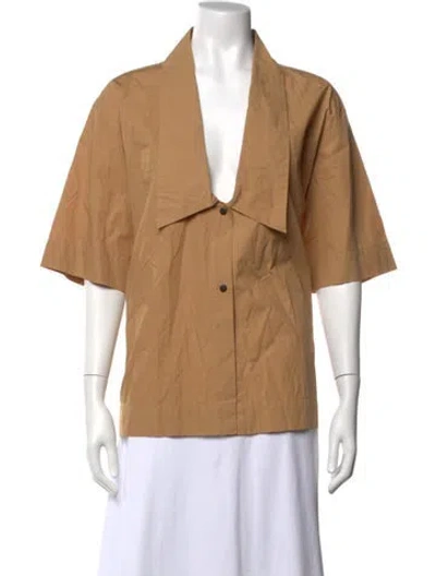 Pre-owned S/w/f Short Sleeve Button-up Top W/ Tags In Neutrals