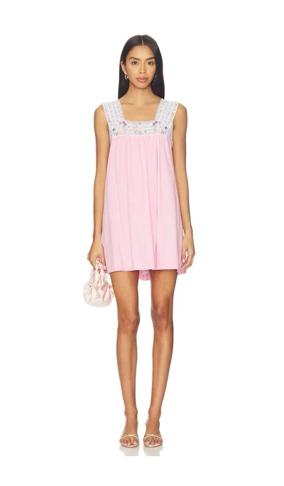 S/w/f Square Neck Embroidered Midi Dress In Pink