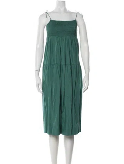 Pre-owned S/w/f Square Neckline Midi Length Dress In Green