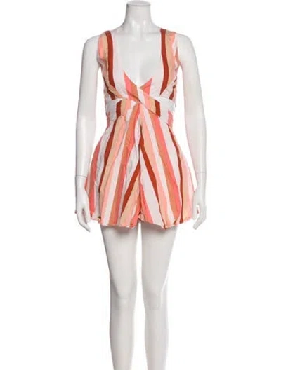 Pre-owned S/w/f Striped V-neck Romper In Pink