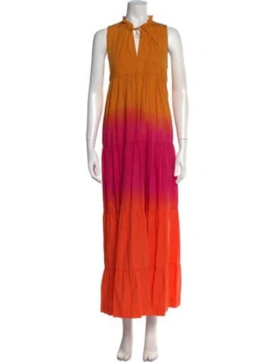 Pre-owned S/w/f Tie Neck Long Dress In Yellow