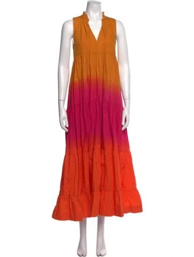 Pre-owned S/w/f Tie Neck Long Dress In Yellow
