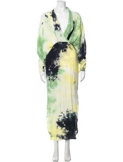 Pre-owned S/w/f Tie-dye Print Long Dress In Green