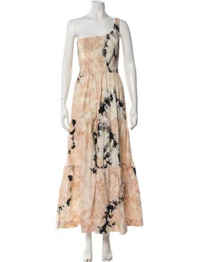 Pre-owned S/w/f Tie-dye Print Long Dress In Neutral