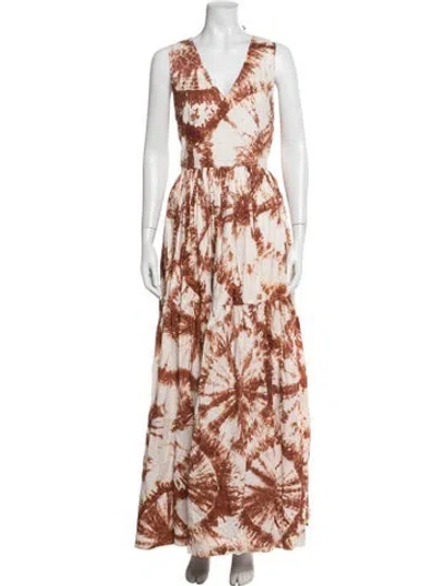Pre-owned S/w/f Tie-dye Print Long Dress W/ Tags In Orange